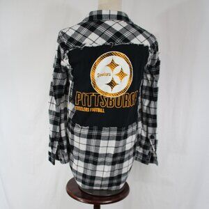 Steelers Flannel Pittsburgh Upcycled Women's Button Down NFL Football Size XS